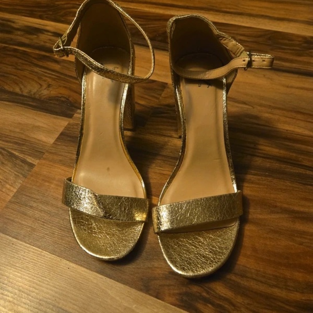 Gold Metallic Ankle-Strap Heels for Women